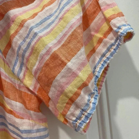 Talbots Women's 3X Plus Linen Short Puff Sleeves Striped Top Square Neck Smock - Picture 15 of 16